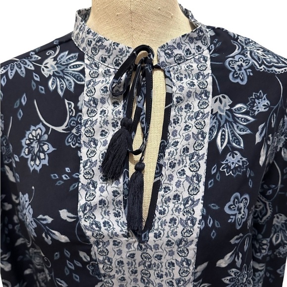 Dip Floral Peplum Blue Long Sleeve Size Medium Drawstrings - Picture 7 of 10